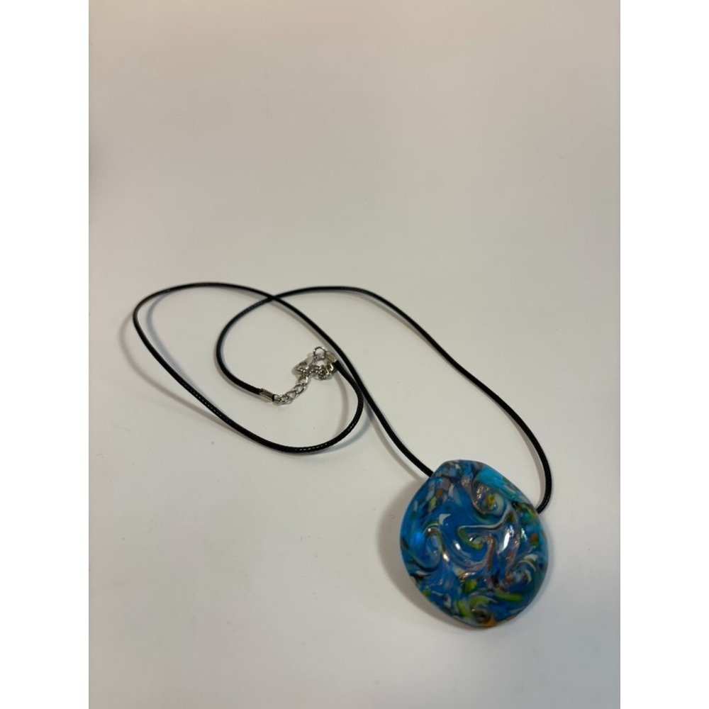 Vintage Necklace‎  Art Glass Boho Pendant 2000s Cord Retro Accessory Y2K Look